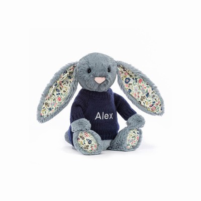 Jellycat Blossom Dusky Blue Konijn with Navy Jumper | TW2435187